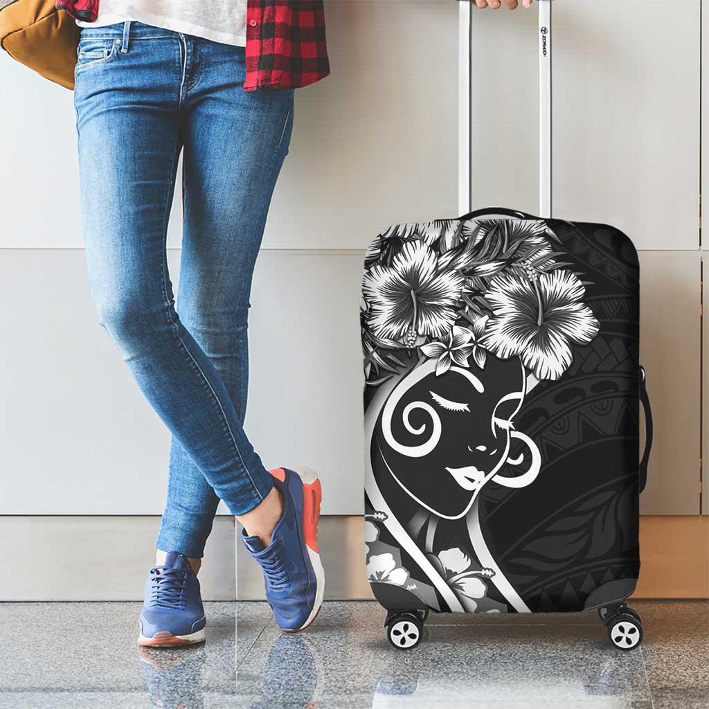 Polynesian Women's Day Luggage Cover Black Hibiscus Flowers With Polynesian Pattern LT05 - Polynesian Pride