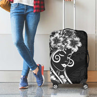 Polynesian Women's Day Luggage Cover Black Hibiscus Flowers With Polynesian Pattern LT05 - Polynesian Pride