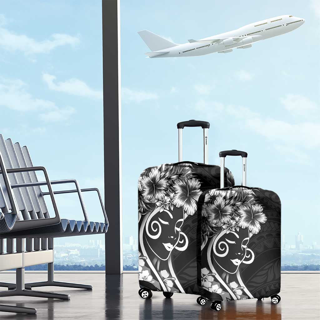 Polynesian Women's Day Luggage Cover Black Hibiscus Flowers With Polynesian Pattern LT05 - Polynesian Pride