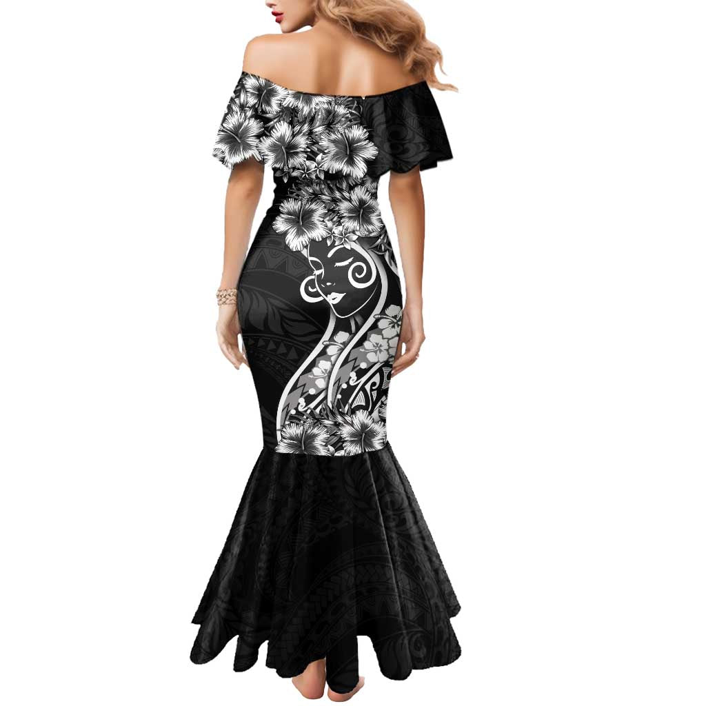 Polynesian Women's Day Mermaid Dress Black Hibiscus Flowers With Polynesian Pattern LT05 - Polynesian Pride