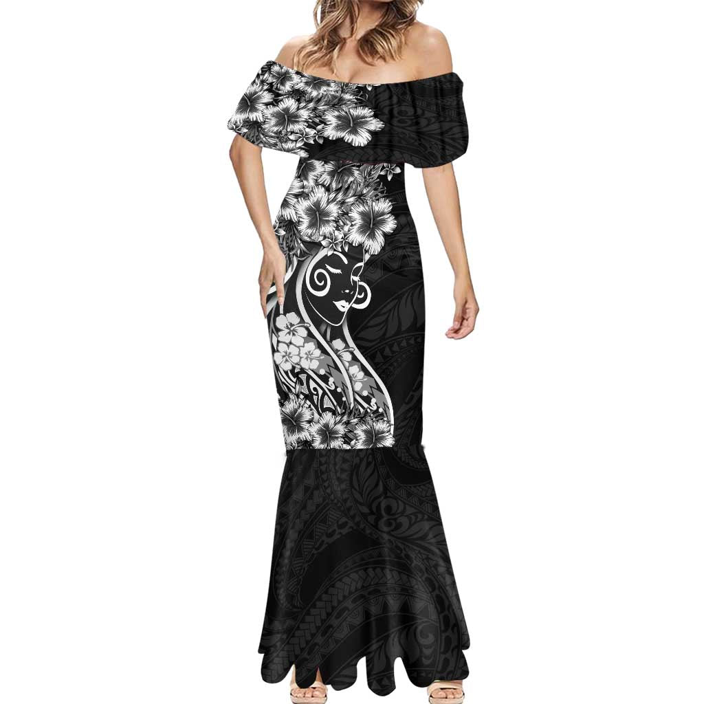 Polynesian Women's Day Mermaid Dress Black Hibiscus Flowers With Polynesian Pattern LT05 - Polynesian Pride