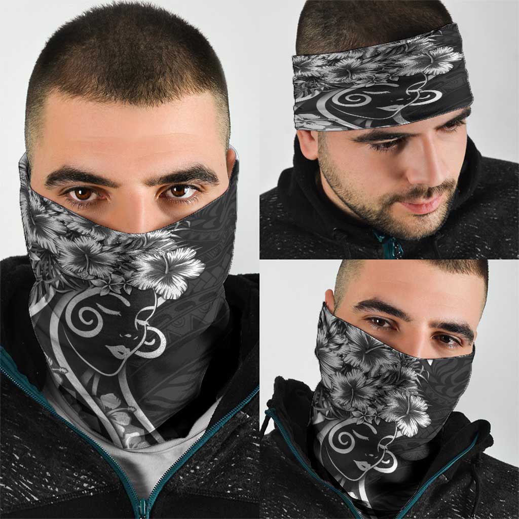 Polynesian Women's Day Neck Gaiter Black Hibiscus Flowers With Polynesian Pattern LT05 - Polynesian Pride