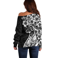Polynesian Women's Day Off Shoulder Sweater Black Hibiscus Flowers With Polynesian Pattern LT05 - Polynesian Pride