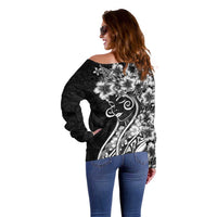 Polynesian Women's Day Off Shoulder Sweater Black Hibiscus Flowers With Polynesian Pattern LT05 - Polynesian Pride