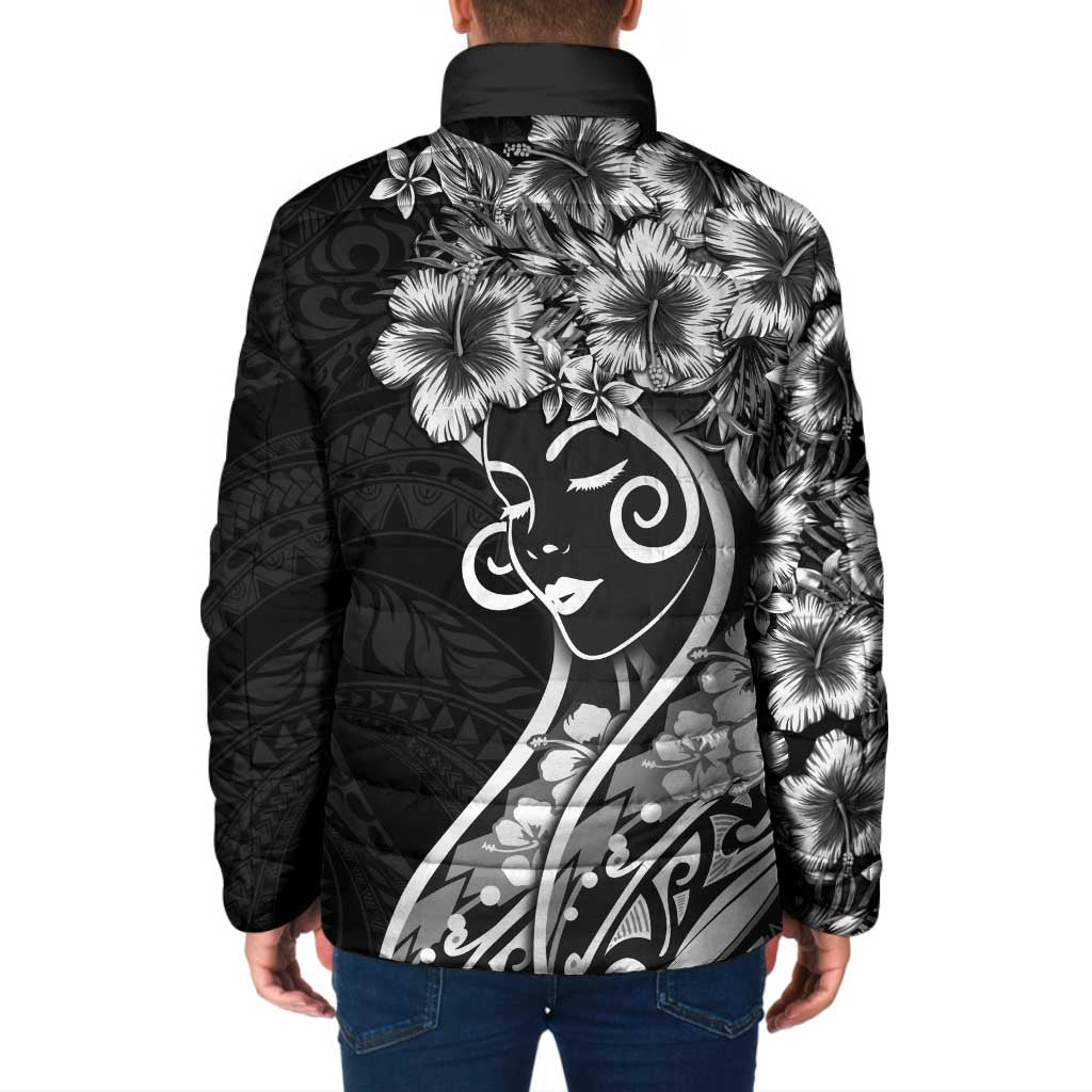 Polynesian Women's Day Padded Jacket Black Hibiscus Flowers With Polynesian Pattern LT05 - Polynesian Pride