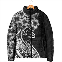 Polynesian Women's Day Padded Jacket Black Hibiscus Flowers With Polynesian Pattern LT05 - Polynesian Pride