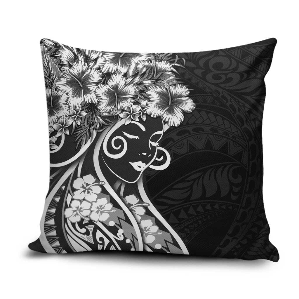 Polynesian Women's Day Pillow Cover Black Hibiscus Flowers With Polynesian Pattern LT05 Black - Polynesian Pride