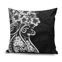 Polynesian Women's Day Pillow Cover Black Hibiscus Flowers With Polynesian Pattern LT05 Black - Polynesian Pride