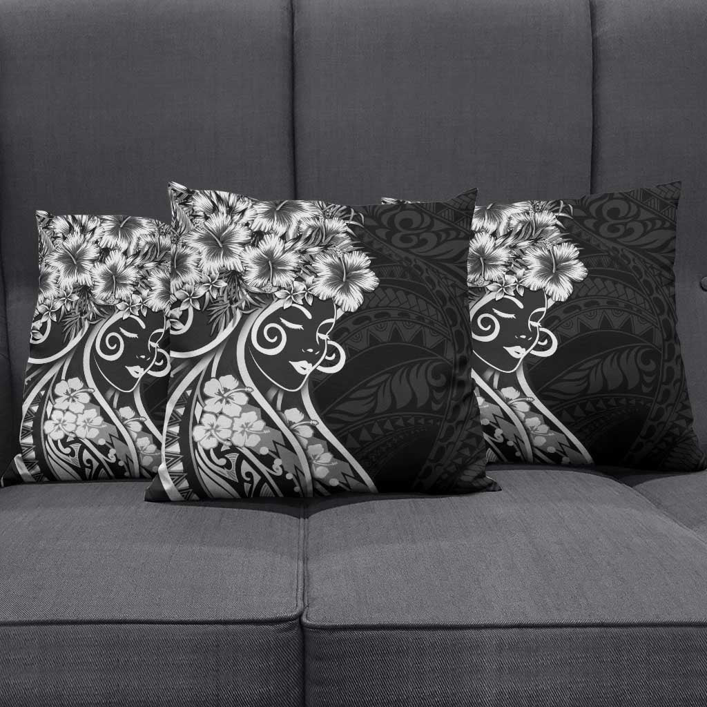 Polynesian Women's Day Pillow Cover Black Hibiscus Flowers With Polynesian Pattern LT05 - Polynesian Pride