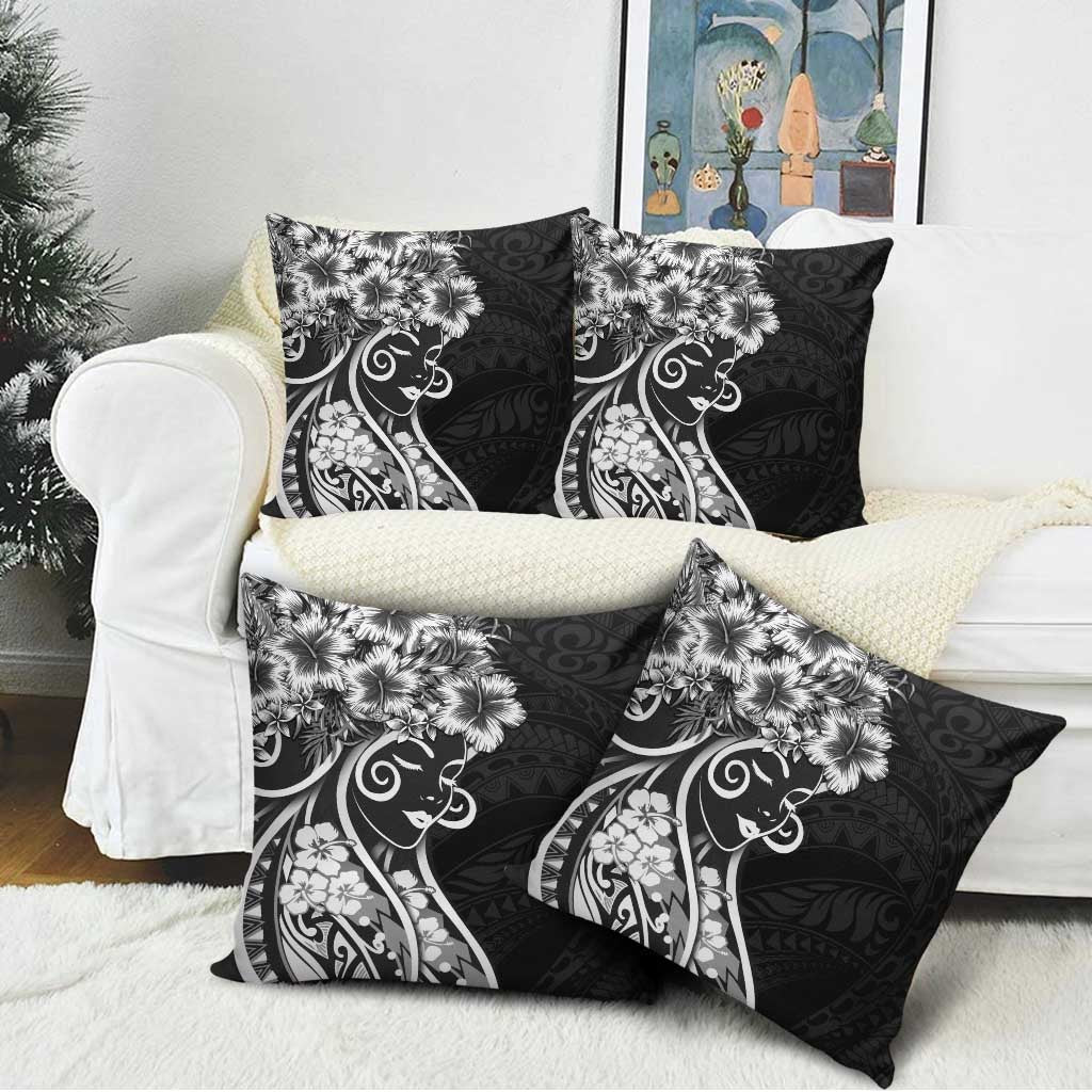 Polynesian Women's Day Pillow Cover Black Hibiscus Flowers With Polynesian Pattern LT05 - Polynesian Pride