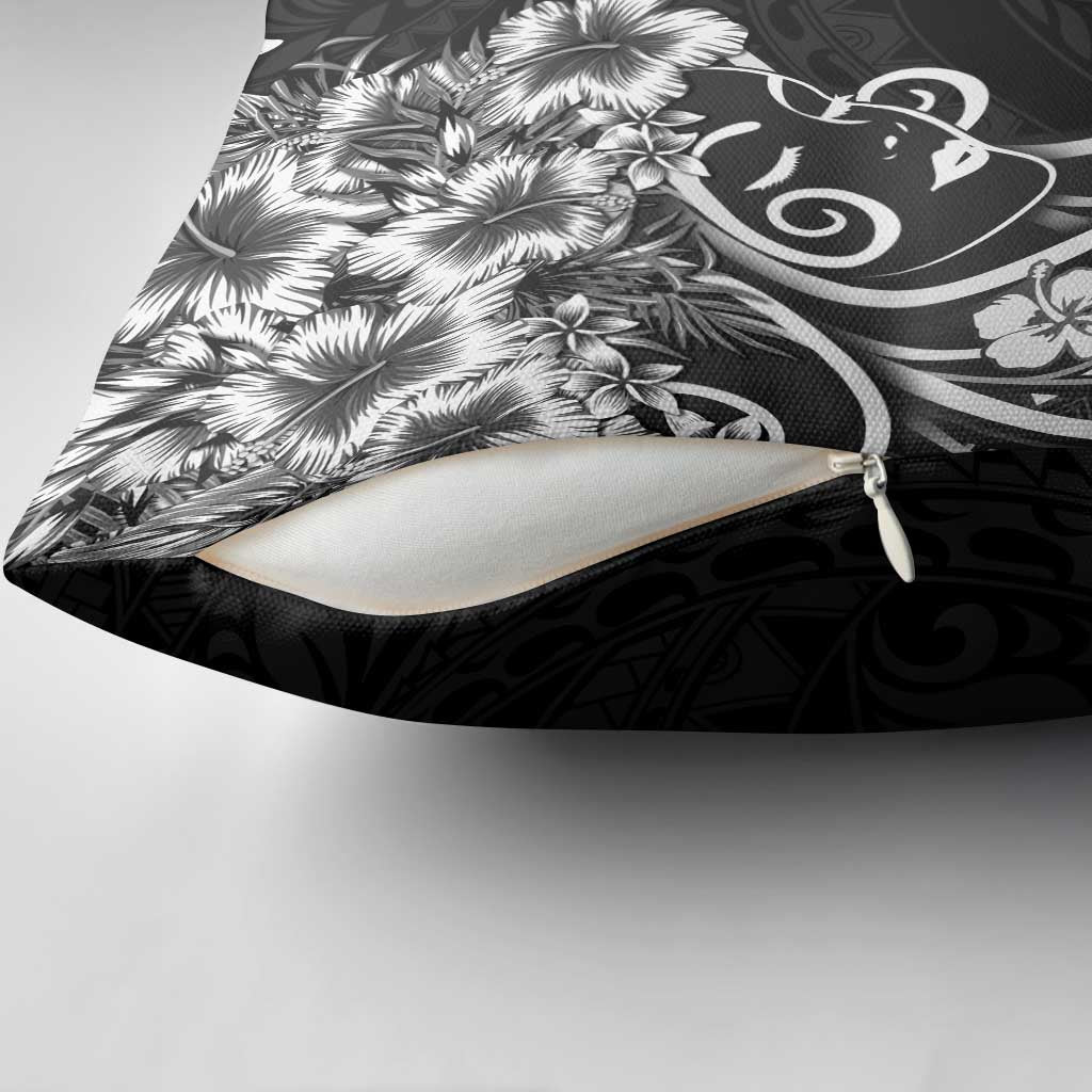 Polynesian Women's Day Pillow Cover Black Hibiscus Flowers With Polynesian Pattern LT05 - Polynesian Pride
