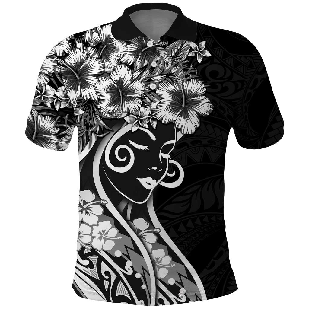 Polynesian Women's Day Polo Shirt Black Hibiscus Flowers With Polynesian Pattern