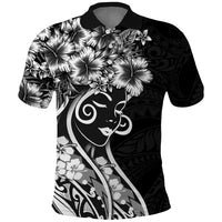 Polynesian Women's Day Polo Shirt Black Hibiscus Flowers With Polynesian Pattern