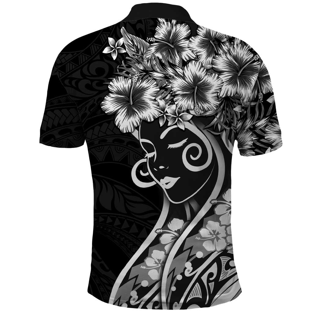 Polynesian Women's Day Polo Shirt Black Hibiscus Flowers With Polynesian Pattern