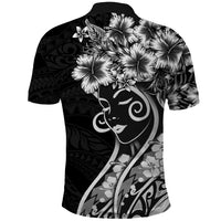Polynesian Women's Day Polo Shirt Black Hibiscus Flowers With Polynesian Pattern
