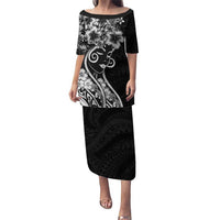 Polynesian Women's Day Puletasi Black Hibiscus Flowers With Polynesian Pattern LT05 Long Dress Black - Polynesian Pride