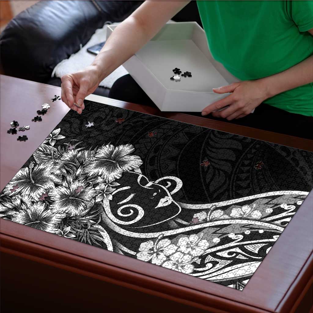 Polynesian Women's Day Puzzle Black Hibiscus Flowers With Polynesian Pattern LT05 - Polynesian Pride