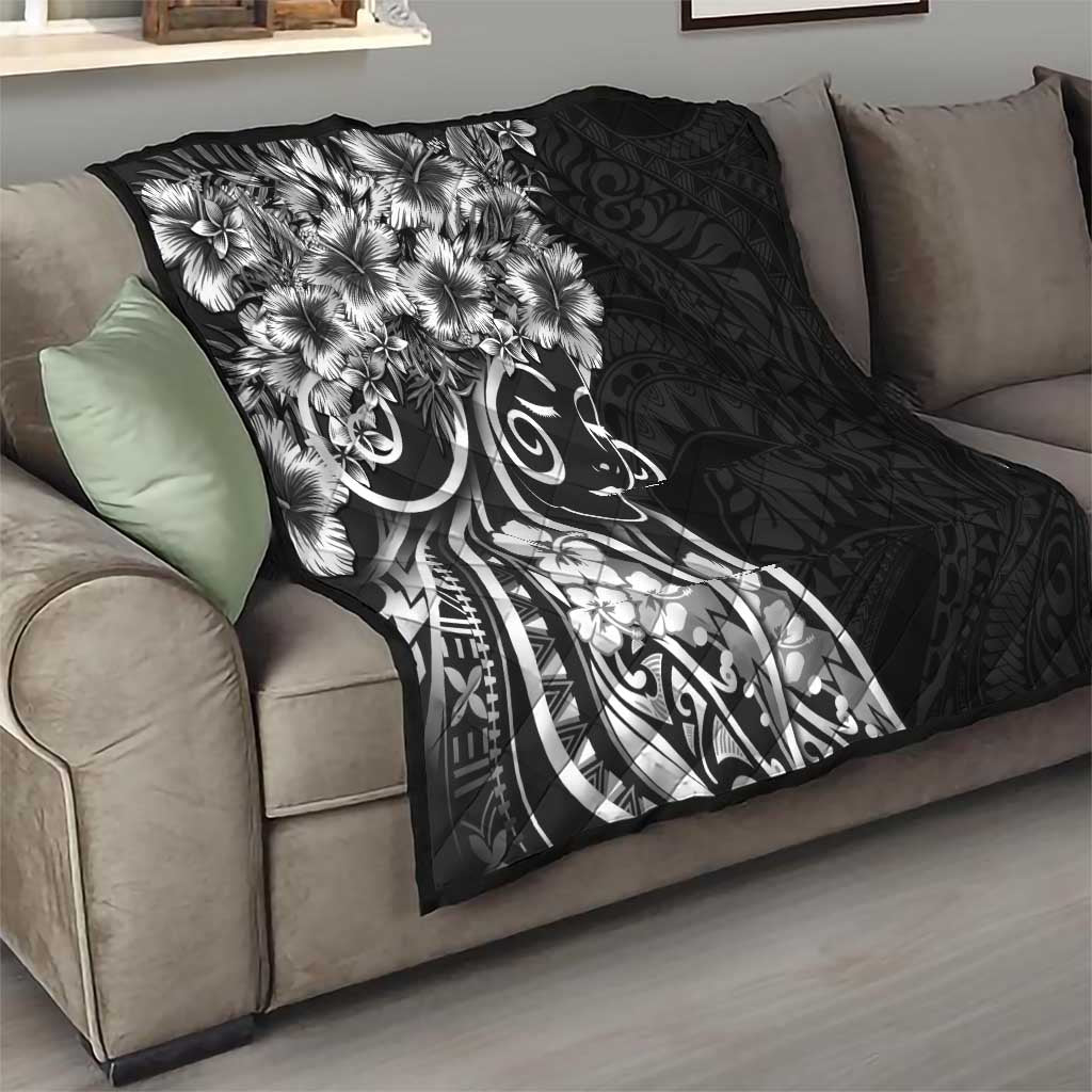 Polynesian Women's Day Quilt Black Hibiscus Flowers With Polynesian Pattern LT05 - Polynesian Pride