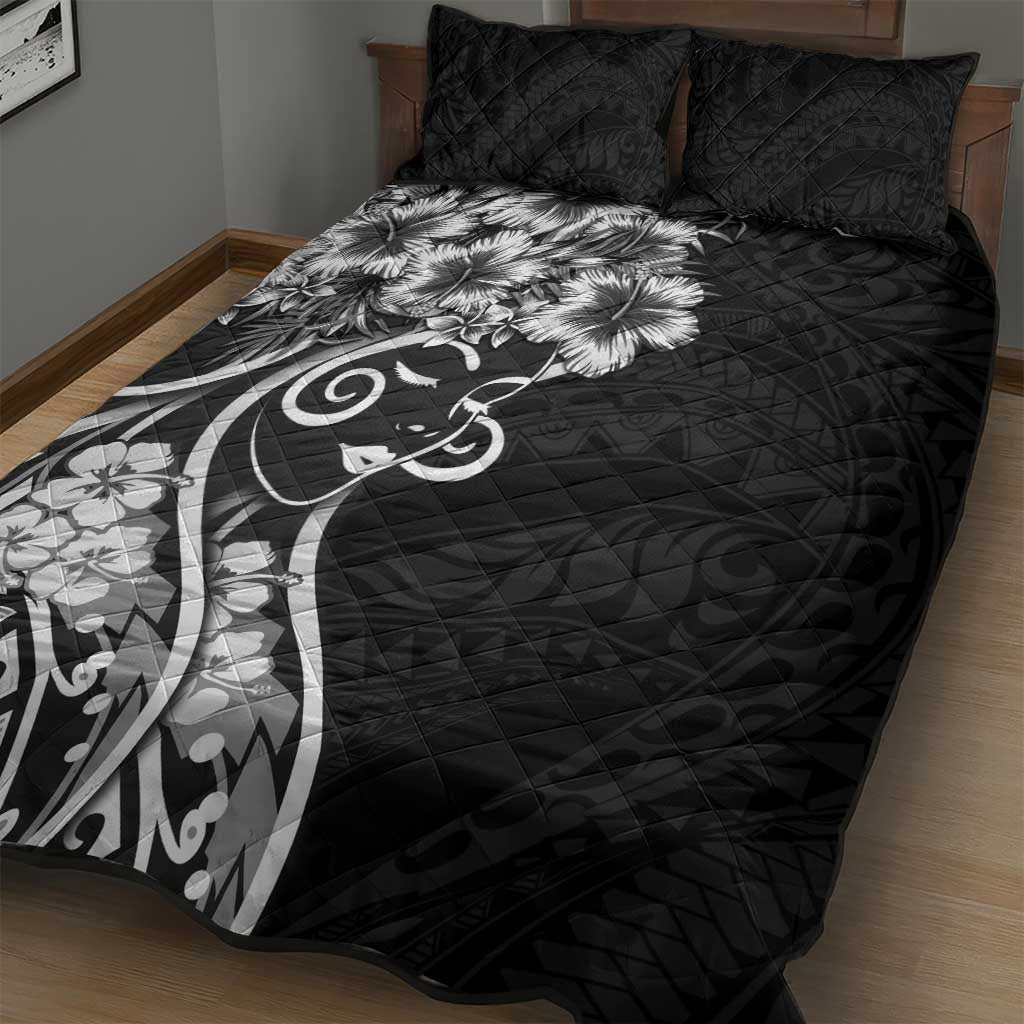 Polynesian Women's Day Quilt Bed Set Black Hibiscus Flowers With Polynesian Pattern LT05 - Polynesian Pride