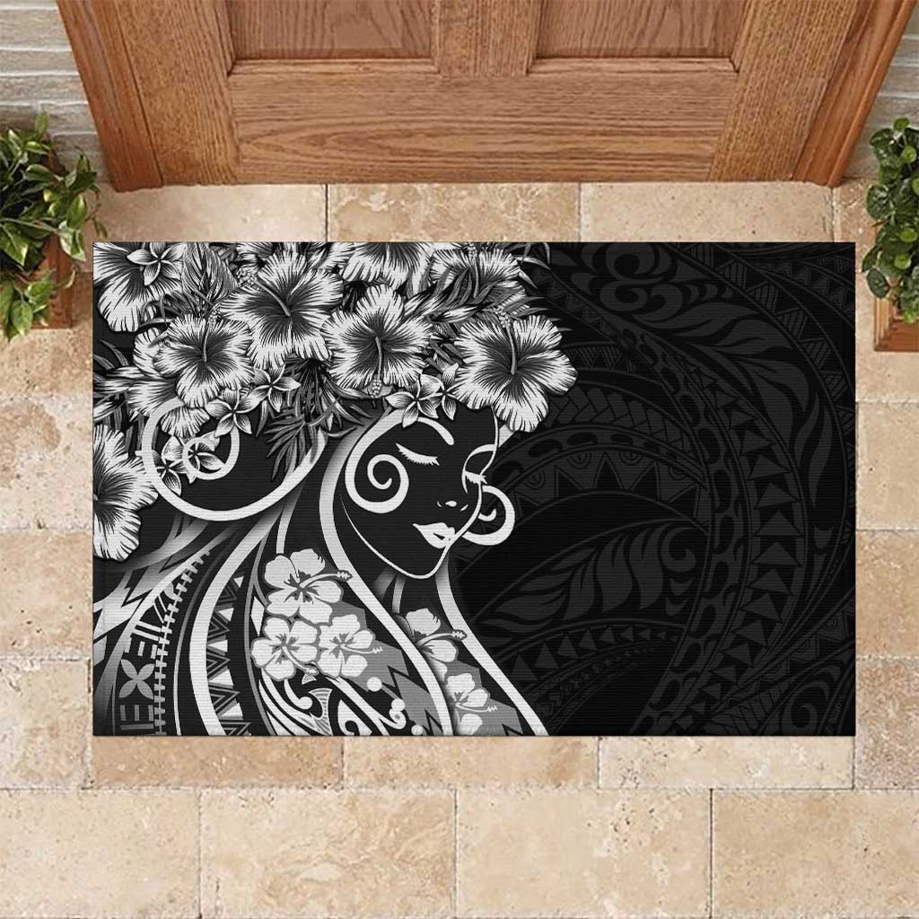 Polynesian Women's Day Rubber Doormat Black Hibiscus Flowers With Polynesian Pattern LT05 Black - Polynesian Pride