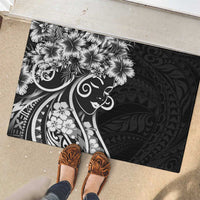 Polynesian Women's Day Rubber Doormat Black Hibiscus Flowers With Polynesian Pattern LT05 - Polynesian Pride
