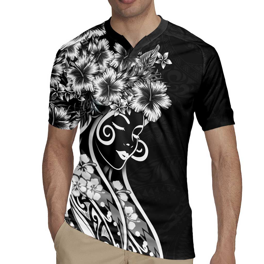 Polynesian Women's Day Rugby Jersey Black Hibiscus Flowers With Polynesian Pattern LT05 - Polynesian Pride