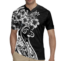 Polynesian Women's Day Rugby Jersey Black Hibiscus Flowers With Polynesian Pattern LT05 - Polynesian Pride