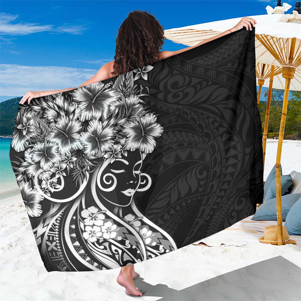 Polynesian Women's Day Sarong Black Hibiscus Flowers With Polynesian Pattern LT05 One Size 44 x 66 inches Black - Polynesian Pride