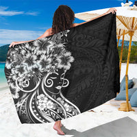 Polynesian Women's Day Sarong Black Hibiscus Flowers With Polynesian Pattern LT05 One Size 44 x 66 inches Black - Polynesian Pride