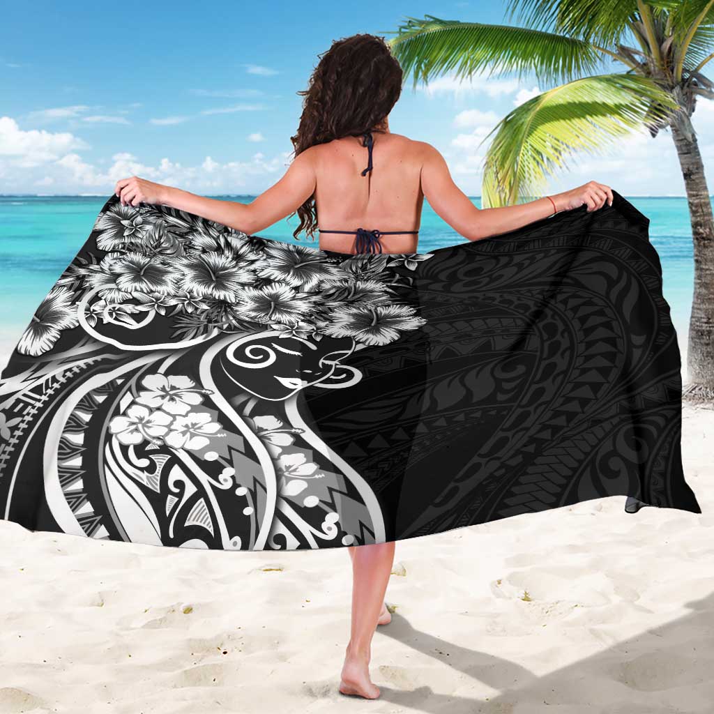 Polynesian Women's Day Sarong Black Hibiscus Flowers With Polynesian Pattern LT05 - Polynesian Pride