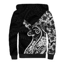 Polynesian Women's Day Sherpa Hoodie Black Hibiscus Flowers With Polynesian Pattern LT05 - Polynesian Pride