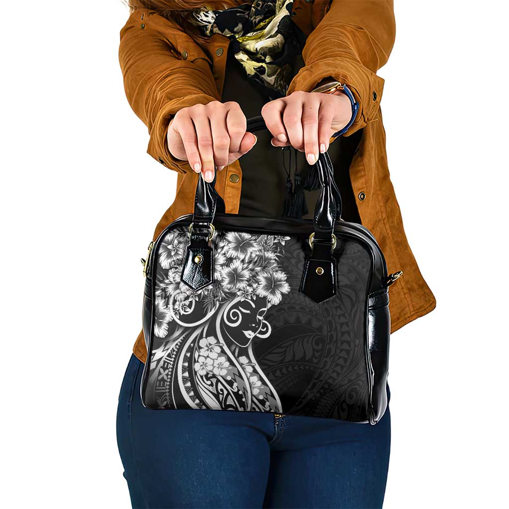Polynesian Women's Day Shoulder Handbag Black Hibiscus Flowers With Polynesian Pattern LT05 One Size Black - Polynesian Pride