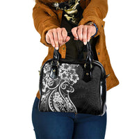 Polynesian Women's Day Shoulder Handbag Black Hibiscus Flowers With Polynesian Pattern LT05 One Size Black - Polynesian Pride