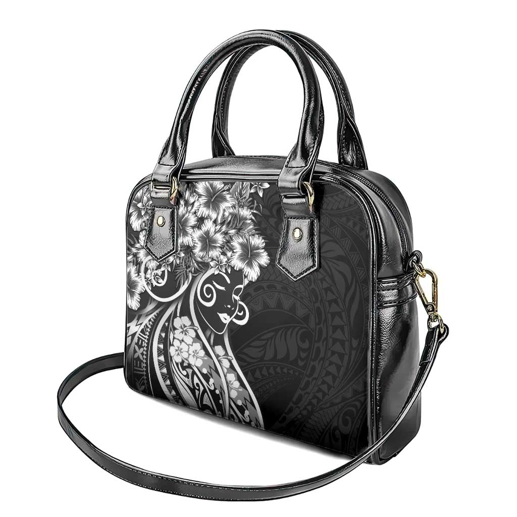 Polynesian Women's Day Shoulder Handbag Black Hibiscus Flowers With Polynesian Pattern LT05 - Polynesian Pride