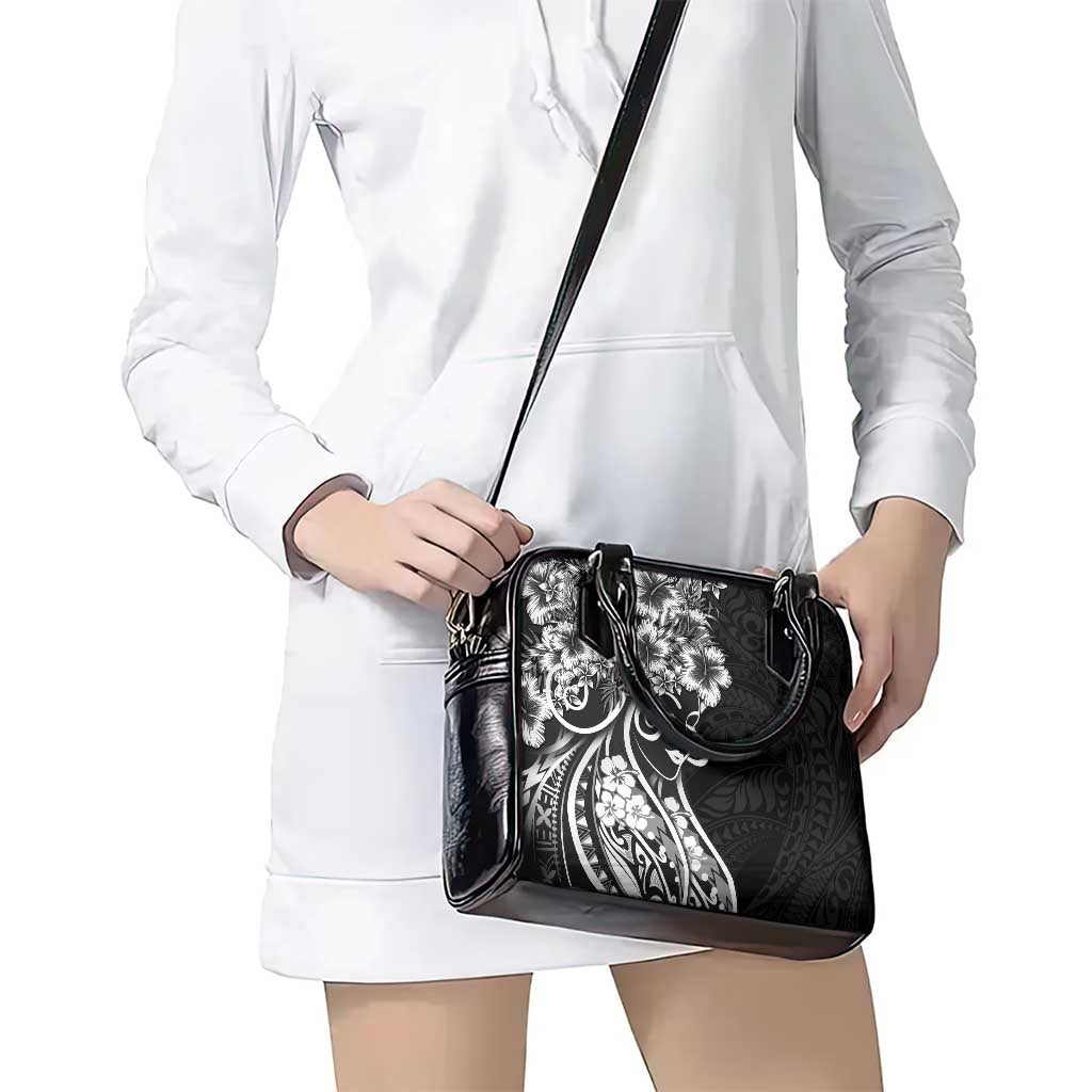 Polynesian Women's Day Shoulder Handbag Black Hibiscus Flowers With Polynesian Pattern LT05 - Polynesian Pride