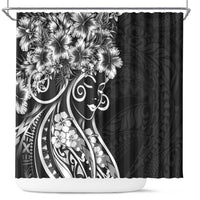 Polynesian Women's Day Shower Curtain Black Hibiscus Flowers With Polynesian Pattern LT05 Black - Polynesian Pride