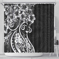 Polynesian Women's Day Shower Curtain Black Hibiscus Flowers With Polynesian Pattern LT05 - Polynesian Pride