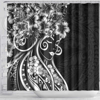 Polynesian Women's Day Shower Curtain Black Hibiscus Flowers With Polynesian Pattern LT05 - Polynesian Pride