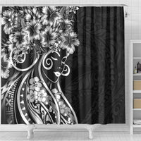 Polynesian Women's Day Shower Curtain Black Hibiscus Flowers With Polynesian Pattern LT05 - Polynesian Pride