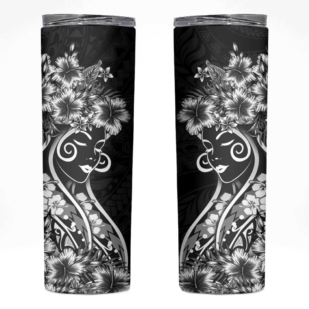 Polynesian Women's Day Skinny Tumbler Black Hibiscus Flowers With Polynesian Pattern LT05 Black - Polynesian Pride