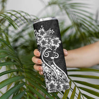 Polynesian Women's Day Skinny Tumbler Black Hibiscus Flowers With Polynesian Pattern LT05 - Polynesian Pride