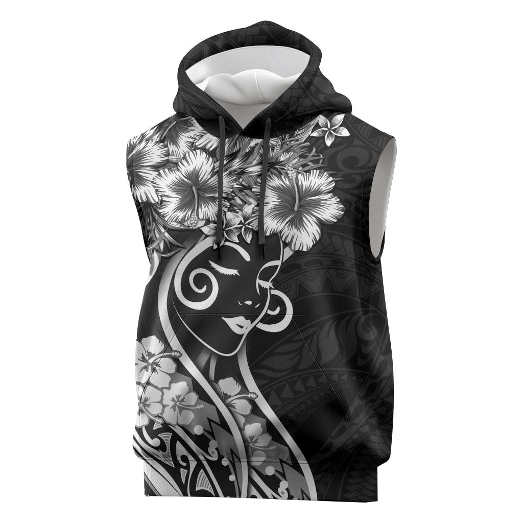 Polynesian Women's Day Sleeveless Hoodie Black Hibiscus Flowers With Polynesian Pattern LT05 Black - Polynesian Pride