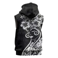 Polynesian Women's Day Sleeveless Hoodie Black Hibiscus Flowers With Polynesian Pattern LT05 - Polynesian Pride