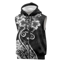 Polynesian Women's Day Sleeveless Zip Hoodie Black Hibiscus Flowers With Polynesian Pattern LT05 Black - Polynesian Pride