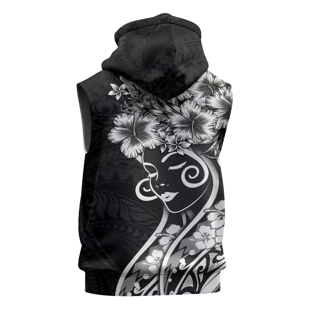 Polynesian Women's Day Sleeveless Zip Hoodie Black Hibiscus Flowers With Polynesian Pattern LT05 - Polynesian Pride
