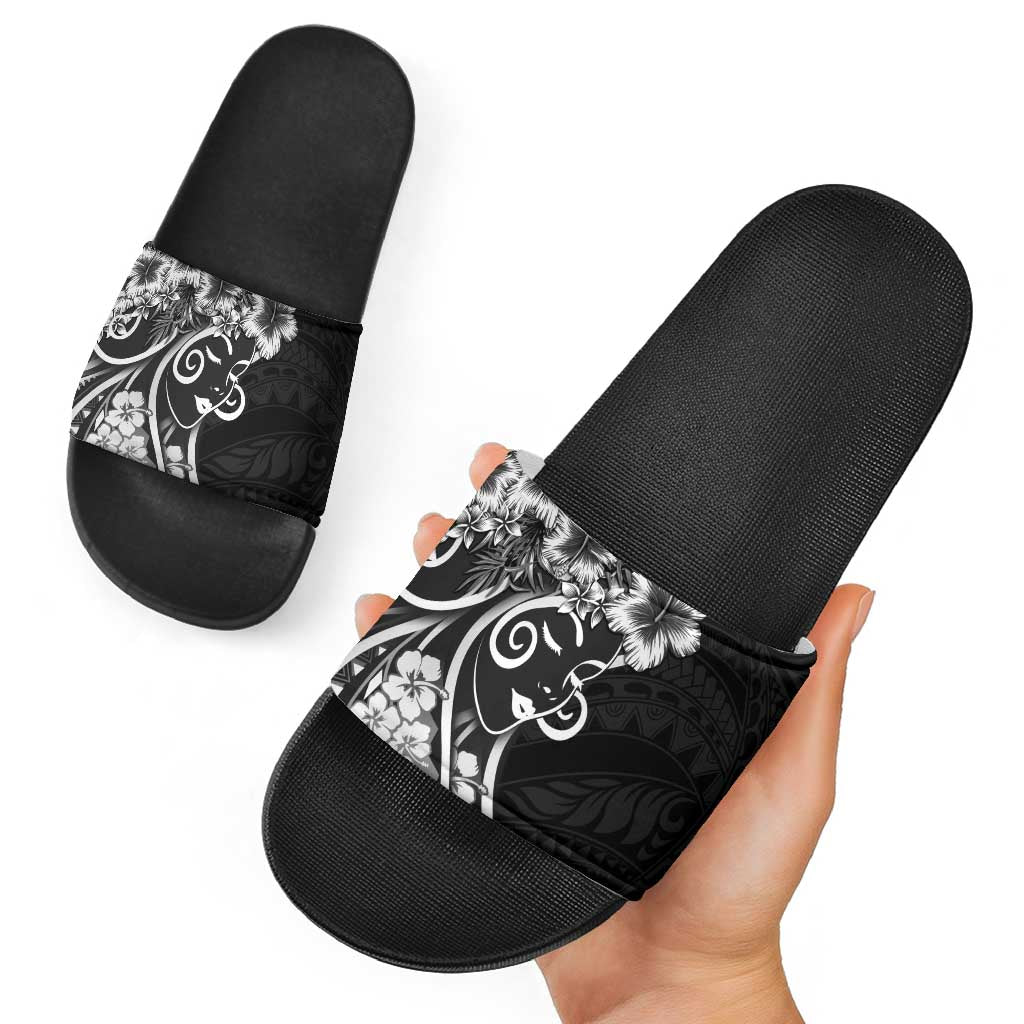 Polynesian Women's Day Slide Sandals Black Hibiscus Flowers With Polynesian Pattern LT05 - Polynesian Pride
