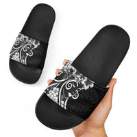 Polynesian Women's Day Slide Sandals Black Hibiscus Flowers With Polynesian Pattern LT05 - Polynesian Pride