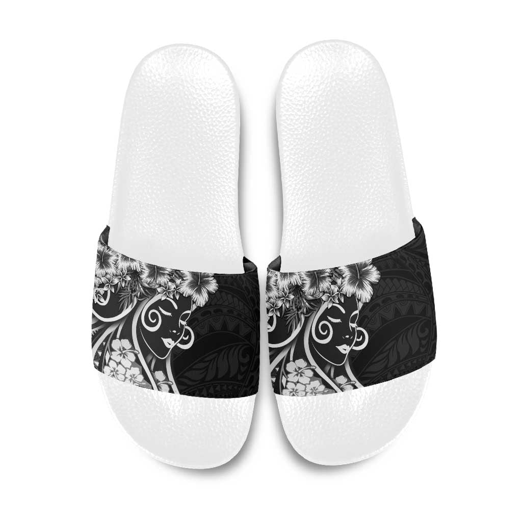 Polynesian Women's Day Slide Sandals Black Hibiscus Flowers With Polynesian Pattern LT05 Black - Polynesian Pride