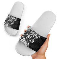 Polynesian Women's Day Slide Sandals Black Hibiscus Flowers With Polynesian Pattern LT05 - Polynesian Pride