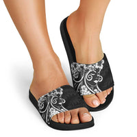 Polynesian Women's Day Slide Sandals Black Hibiscus Flowers With Polynesian Pattern LT05 - Polynesian Pride